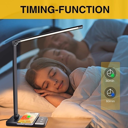 LED Desk Lamp with Wireless Charger & USB Charging Port with 5 Brightness Levels & 5 Lighting Modes (Black) GO-DLWC-101-JLL