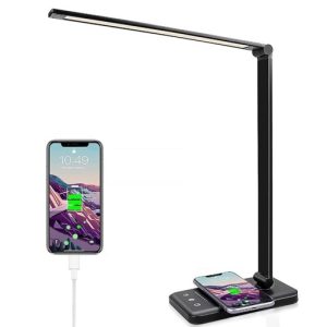 LED Desk Lamp with Wireless Charger & USB Charging Port with 5 Brightness Levels & 5 Lighting Modes (Black) GO-DLWC-101-JLL