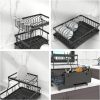 2 Tier Dish Drying Rack with Drain Board and Drip Tray for Kitchen Countertop (Black) GO-DR-102-JTM