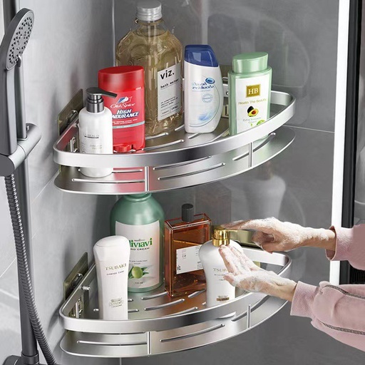 2-Pack Corner Shower Caddy with Adhesive and Hooks (Silver)
