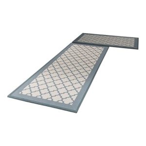 2 PCS Washable Non Slip Absorbent Kitchen Floor Mat (44x80+44x150cm, Grey Lucky Clover)