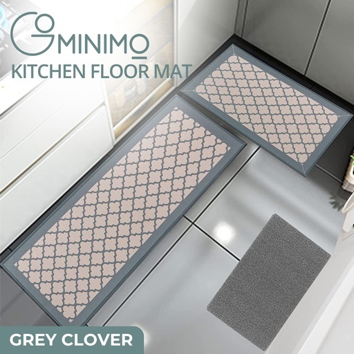 2 PCS Washable Non Slip Absorbent Kitchen Floor Mat (44×80+44x180cm, Grey Lucky Clover)