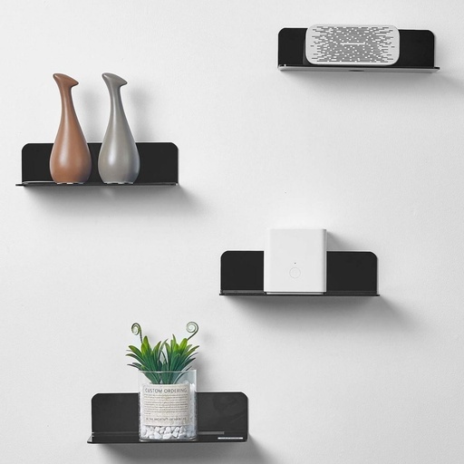 Acrylic Floating Wall Shelves Set of 2 with Cable Clips (Black) GO-FWS-102-SYD