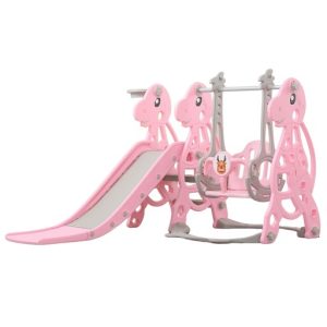Kids Slide and Swing Set with Basketball Hoop (Pink Dinosaur)