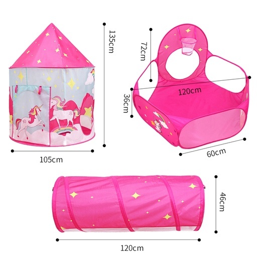 3 in 1 Unicorn Style Kids Play Tent – Pink