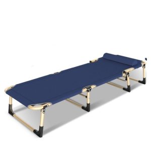 Folding Camping Cot Bed 600D Oxford Fabric with Removable Pillow, Navy Blue