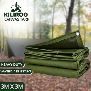 3x3 meter Heavy Duty Waterproof Canvas Tarp - Army Green