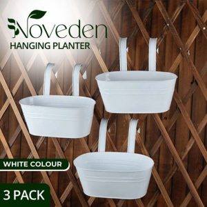 3 Pack Plant Stand Flower Holder Hanging Pot Basket Metal with Detachable Hooks White
