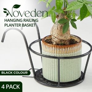 4 Pack Plant Stand Flower Holder Hanging Railing Pot Basket Plant Garden Black