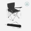 Set of 2 Folding Camping Outdoor Chairs with Armrests and Cup Holders Black GCB01BK