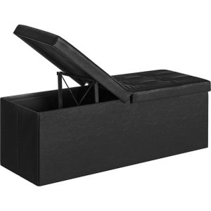 110cm Folding Storage Ottoman Bench with Flipping Lid Footrest Black