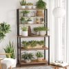 6 Tier Storage Shelves with 6 Hooks Rustic Brown and Black