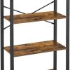 4-Tier Bookshelf Storage Rack with Steel Frame for Living Room Office Study Hallway Industrial Style Rustic Brown and Black