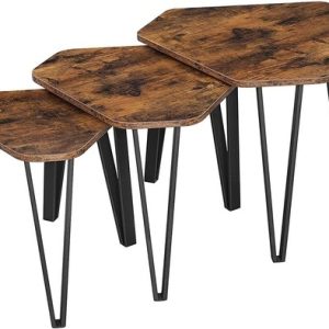 Nesting Coffee Table Set of 3 Rustic Brown and Black