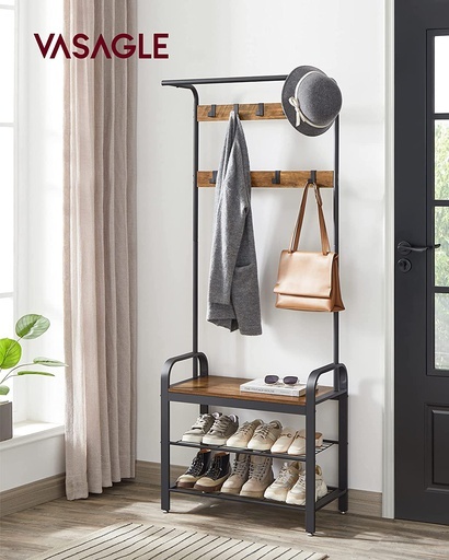 Coat Rack with Shoe Rack 183 cm Height Walnut Brown and Black