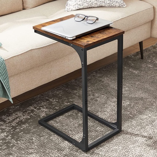 Slim End Table with Metal Frame Industrial Rustic Brown and Black