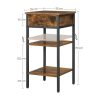 Nightstand End Table with a Drawer and 2 Storage Shelves Industrial Rustic Brown and Black