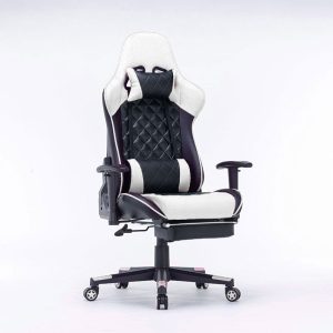 Gaming Chair Ergonomic Racing chair 165° Reclining Gaming Seat 3D Armrest Footrest – Black and White