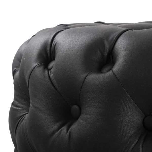 Contemporary Black Leather-look Ottoman with Button
