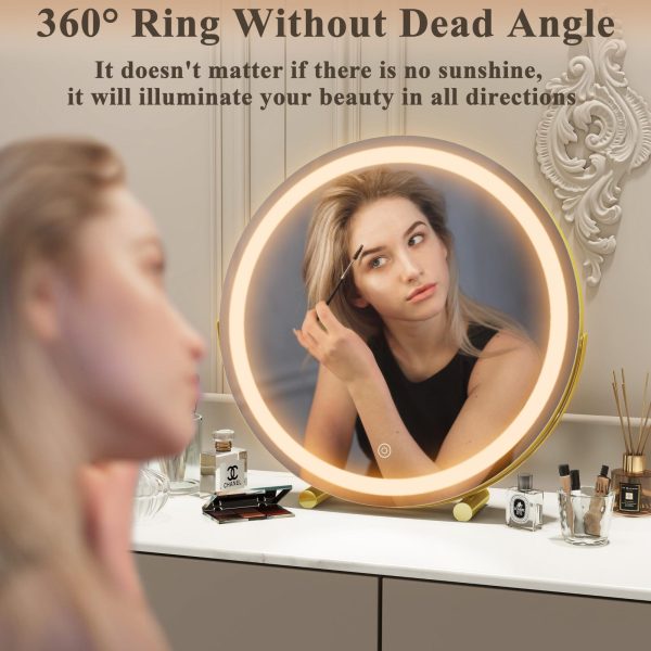 45cm Large Makeup Desk Mirror Lights Round LED Makeup Make up Mirror Bedroom Tabletop Touch Control Gold
