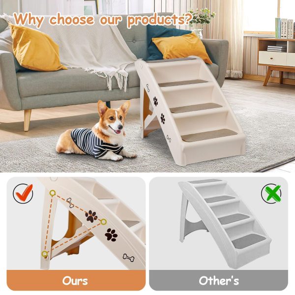 Pet Dog Stairs Steps for Small Dogs with Non-Slip Pads Car Foldable Dog Ramp Dog Steps Grey