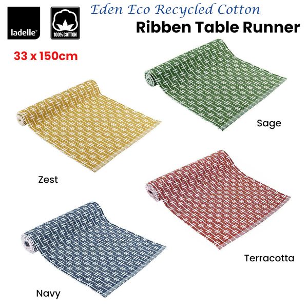 Eden Ribbed Eco Recycled Cotton Table Runner 33 x 150 cm Navy