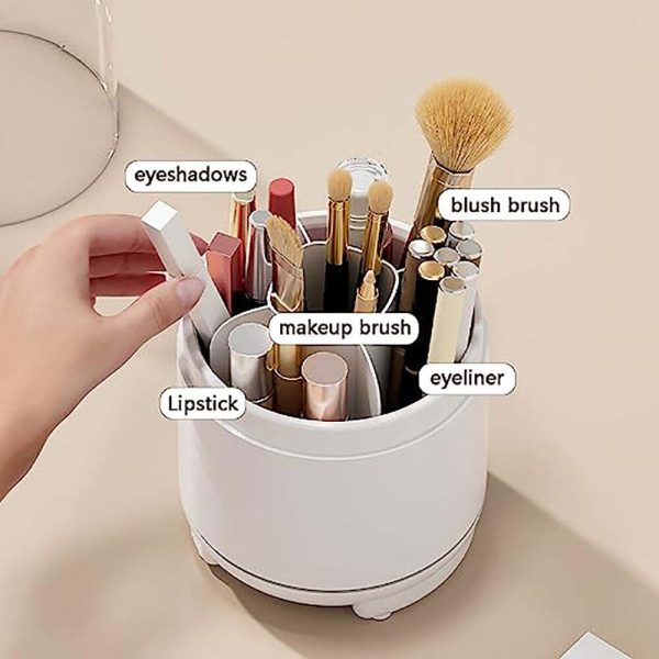 360° Rotating Makeup Brush Bucket Transparent Dust-proof Cosmetic Storage Box(White)