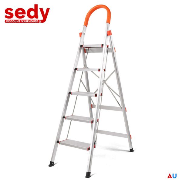 5 Step Ladder Multi-Purpose Folding Aluminium Non Slip Platform Household
