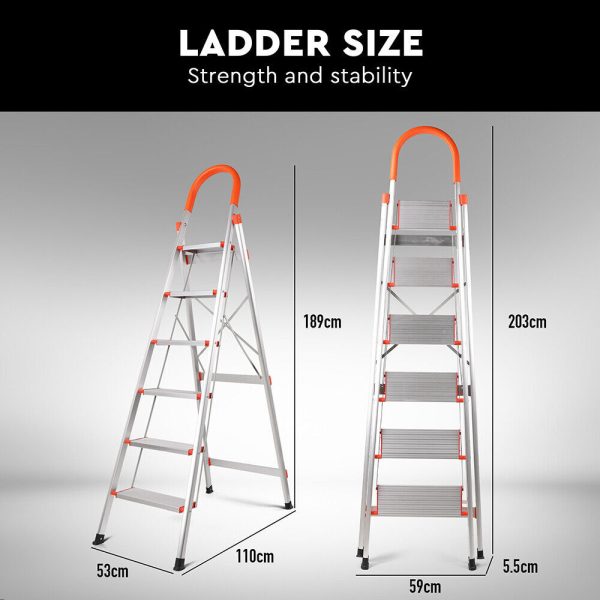6 Step Ladder Folding Aluminium Portable Multi Purpose Household Tool Non Slip