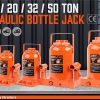 32-Ton Hydraulic Bottle Jack Heavy Duty Lifter Car Repair Truck Caravan 4WD New