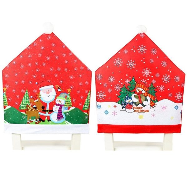 10x Christmas Chair Covers Dinner Table Santa Hat Snowman Home Décor Ornaments, Snowman (10 Chair Covers)