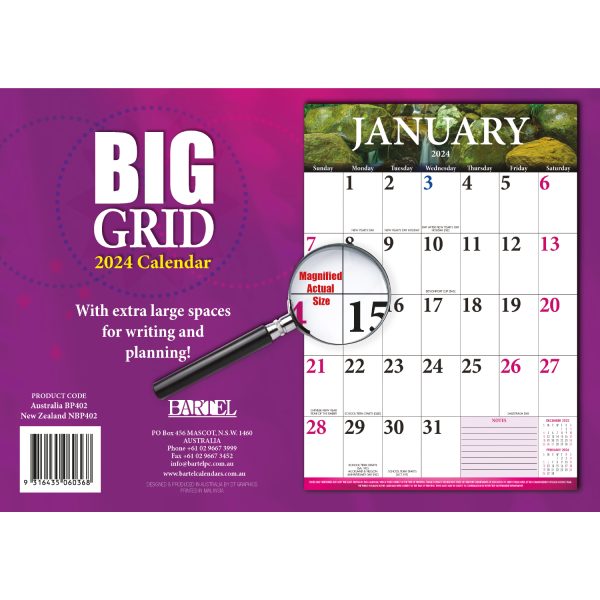 Big Grid – 2024 Rectangle Wall Calendar 13 Months Large Date Boxes Easy Planning