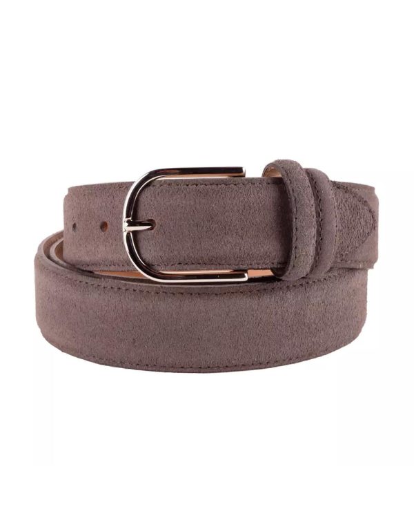 Grey Suede Calfskin Belt with Brass Buckle 115 cm Men