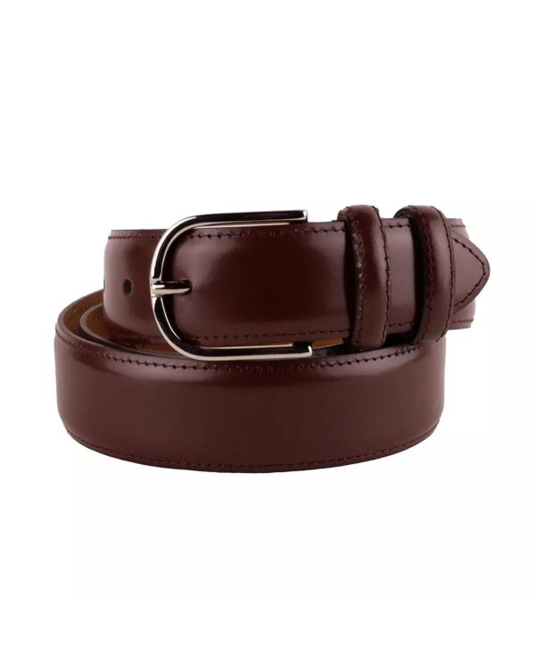 Smooth Brown Calfskin Belt with Brass Buckle 105 cm Men