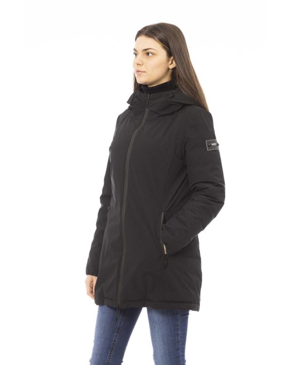 Black Down Jacket with Adjustable Hood and Baldinini Monograms 3XL Women
