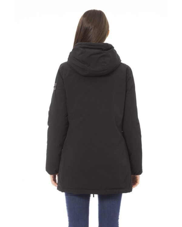 Black Down Jacket with Adjustable Hood and Baldinini Monograms L Women
