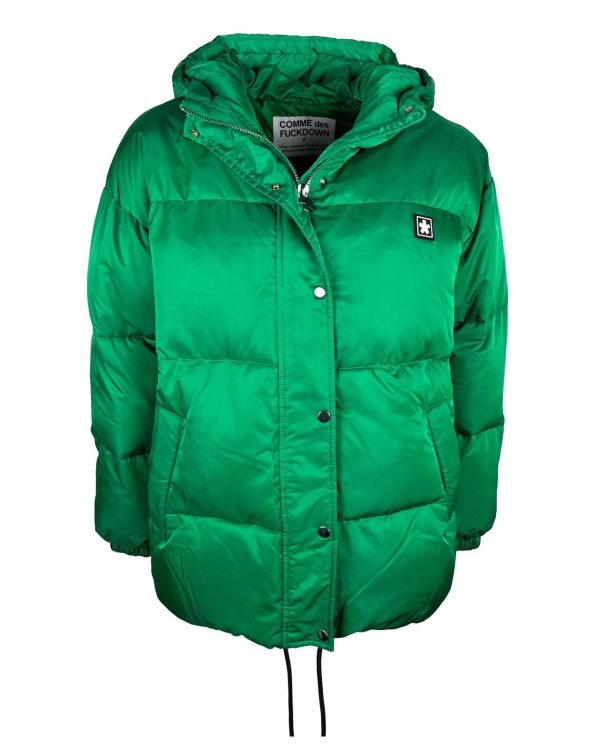 Padded Down Jacket with Hood and Logo Print S Women