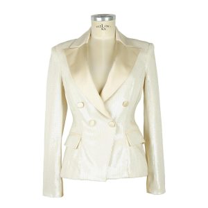 Classic Double-Breasted Sequin Jacket with Pointed Collar and Front Pockets 40 IT Women