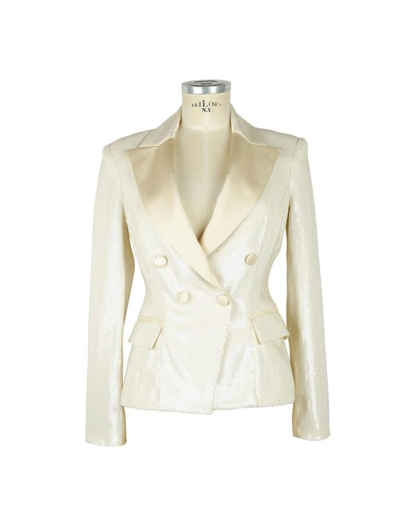 Classic Double-Breasted Sequin Jacket with Pointed Collar and Front Pockets 40 IT Women