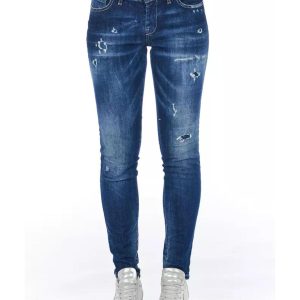 Worn Wash Skinny Denim Jeans with Multi-Pockets Women