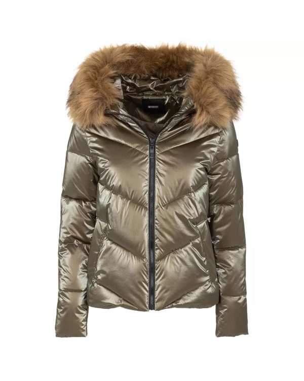 Imperfect Polyamide Short Down Jacket with Eco-Fur Hood S Women