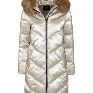Long Down Jacket with Hood and Eco-Fur S Women