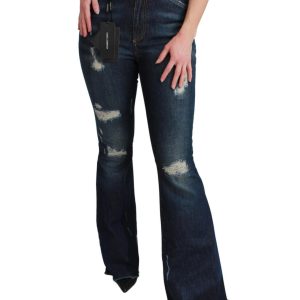 High Waist Flare Denim Jeans with Queen Patch Embroidery Women