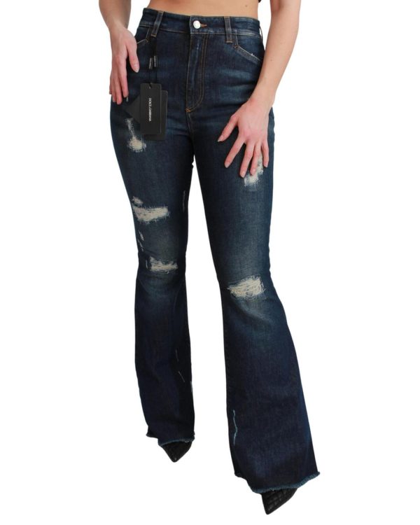 High Waist Flare Denim Jeans with Queen Patch Embroidery 38 IT Women
