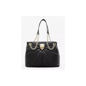 Plein Sport Faux Leather Tote with Gold Hardware and Tiger Bezel One Size Women