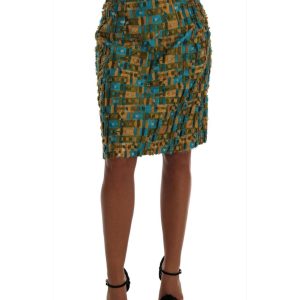 Dolce & Gabbana Green Jacquard High Waist Pencil Skirt Women