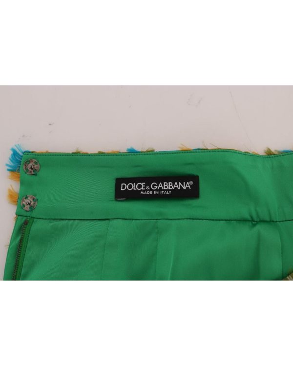 Dolce & Gabbana Green Jacquard High Waist Pencil Skirt 44 IT Women
