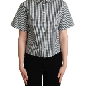 Checkered Design Collared Polo with Short Sleeves Women