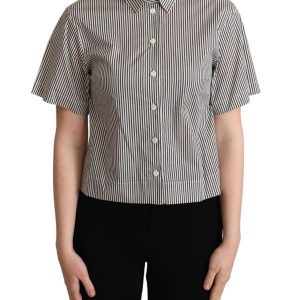 Striped Cotton Polo with Collar and Button Placket Women