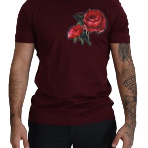 Gorgeous Dolce & Gabbana T-shirt with Bordeaux Roses Motif Print Men